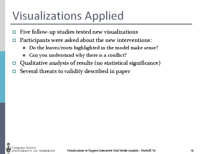 Visualizations Applied p p Five follow-up studies tested new visualizations Participants were asked about