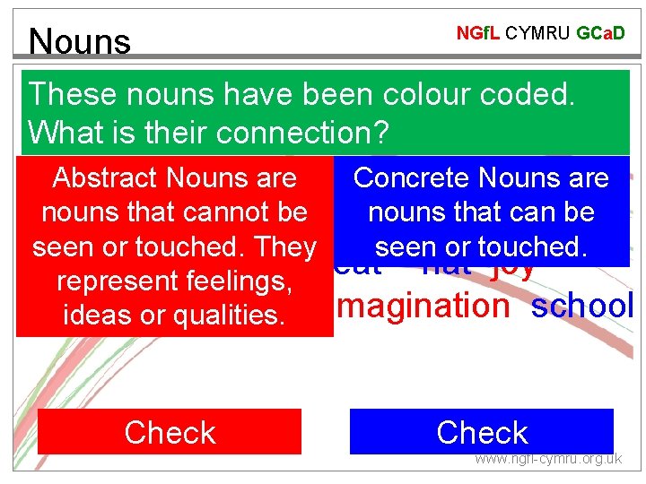 Nouns NGf. L CYMRU GCa. D These nouns have been colour coded. What is