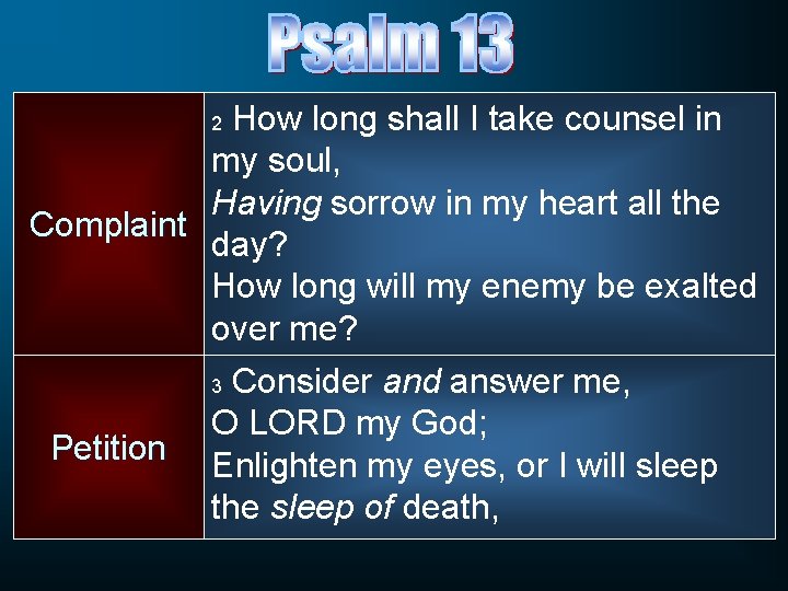 How long shall I take counsel in my soul, Having sorrow in my heart