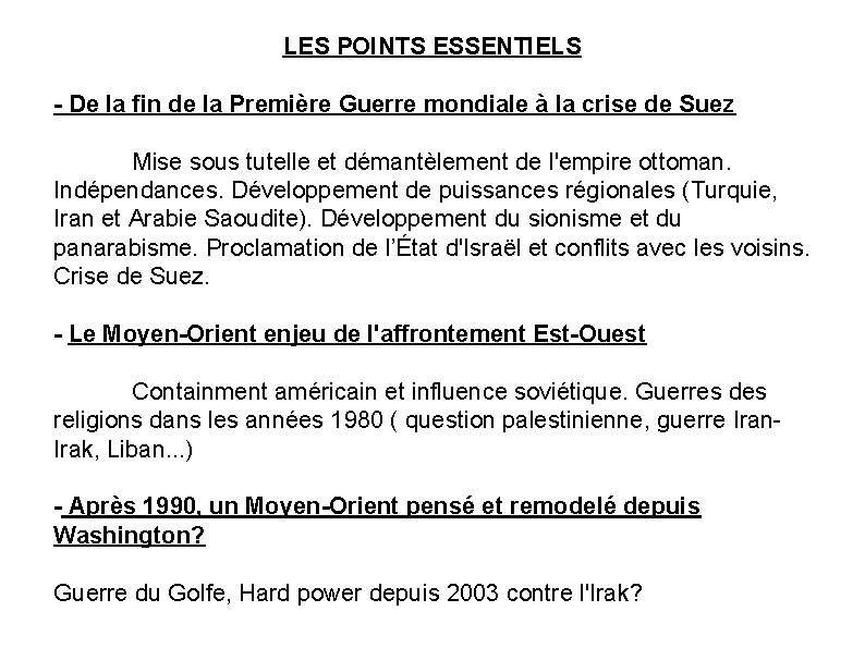 LES POINTS ESSENTIELS - De la fin de la Première Guerre mondiale à la