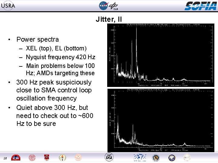 Jitter, II • Power spectra – XEL (top), EL (bottom) – Nyquist frequency 420