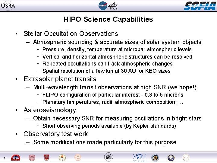 HIPO Science Capabilities • Stellar Occultation Observations – Atmospheric sounding & accurate sizes of