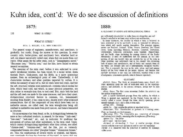 Kuhn idea, cont’d: We do see discussion of definitions 1875: 1880: 