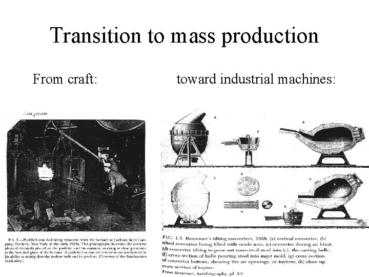 Transition to mass production From craft: toward industrial machines: 