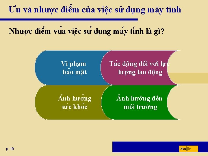 Ưu và nhược điê m của việc sử dụng máy tính Nhươ c điê