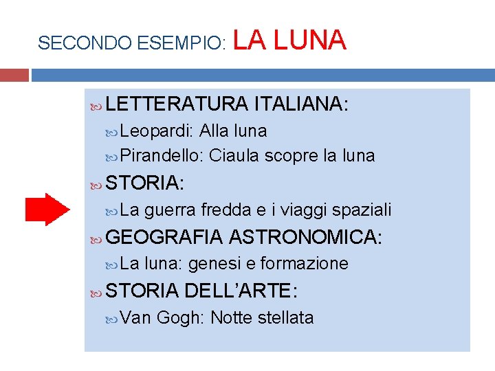 SECONDO ESEMPIO: LA LUNA LETTERATURA ITALIANA: Leopardi: Alla luna Pirandello: Ciaula scopre la luna