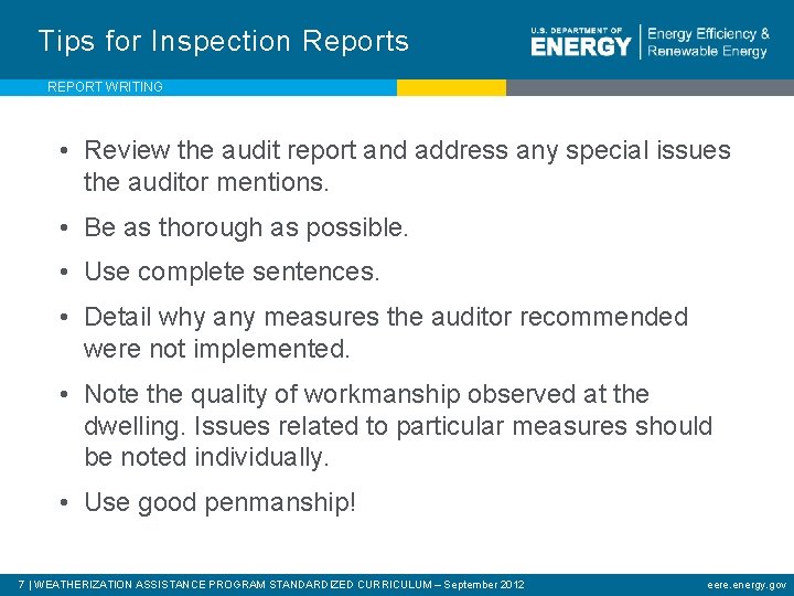 Tips for Inspection Reports REPORT WRITING • Review the audit report and address any