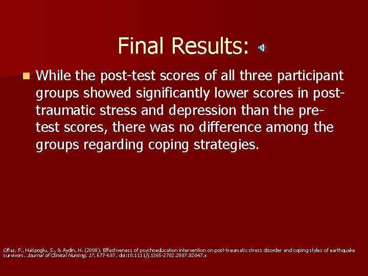 Final Results: n While the post-test scores of all three participant groups showed significantly