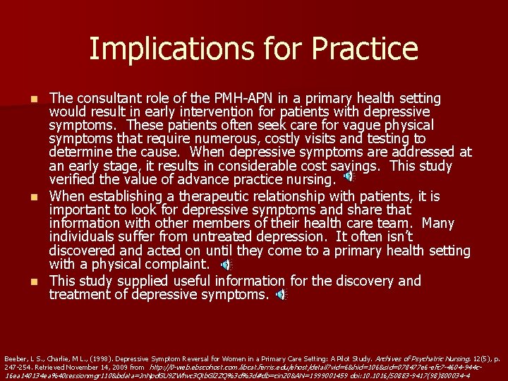 Implications for Practice The consultant role of the PMH-APN in a primary health setting