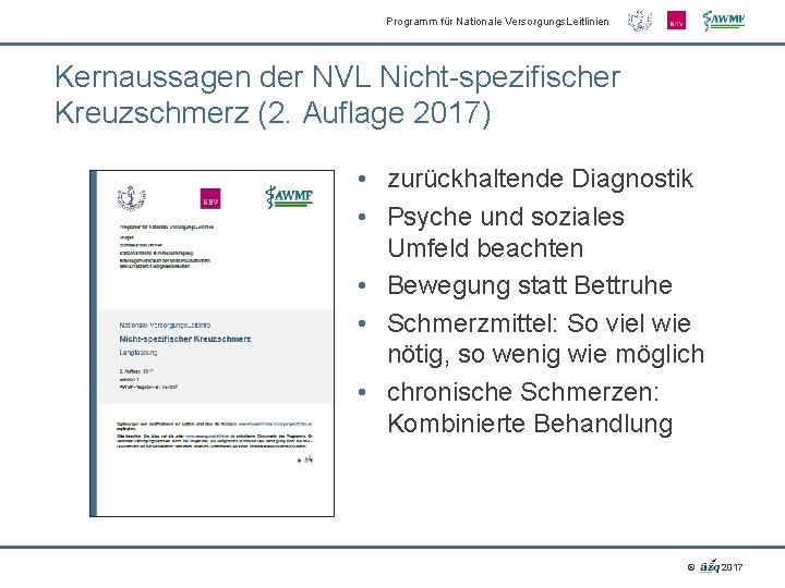 Programm für Nationale Versorgungs. Leitlinien Kernaussagen der NVL Nicht-spezifischer Kreuzschmerz (2. Auflage 2017) •