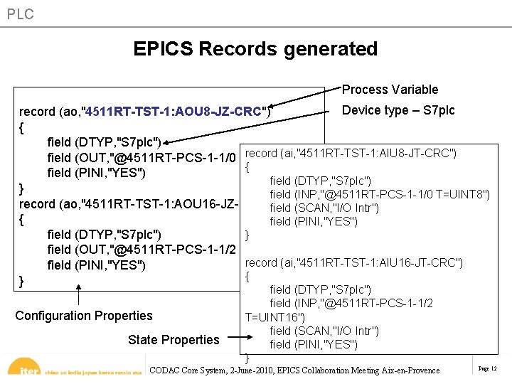 PLC EPICS Records generated Process Variable Device type – S 7 plc record (ao, PLC EPICS Records generated Process Variable Device type – S 7 plc record (ao,