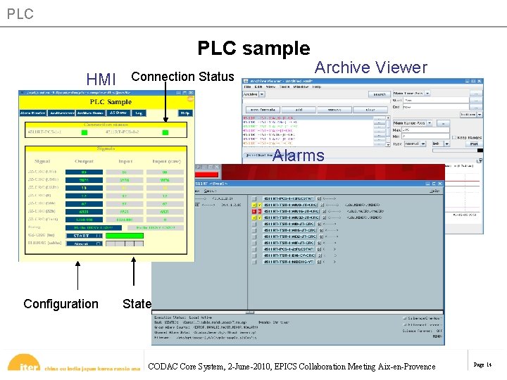 PLC sample HMI Connection Status Archive Viewer Alarms Configuration State CODAC Core System, 2 PLC sample HMI Connection Status Archive Viewer Alarms Configuration State CODAC Core System, 2
