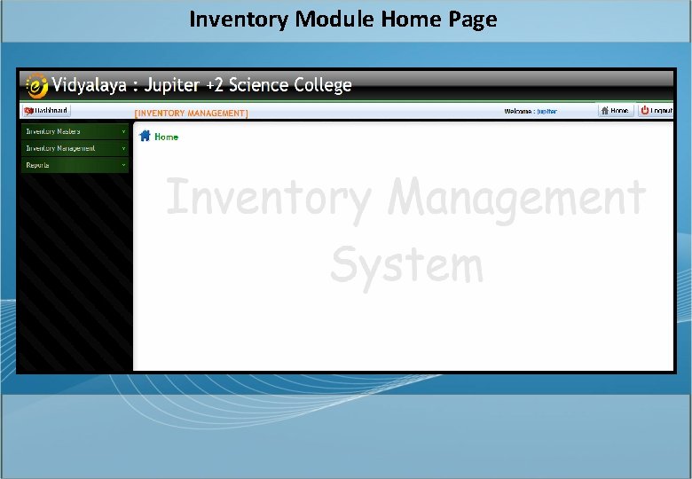 Inventory Module Home Page 