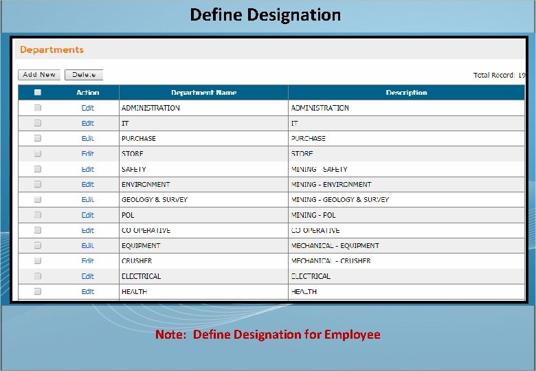 Define Designation Note: Define Designation for Employee 
