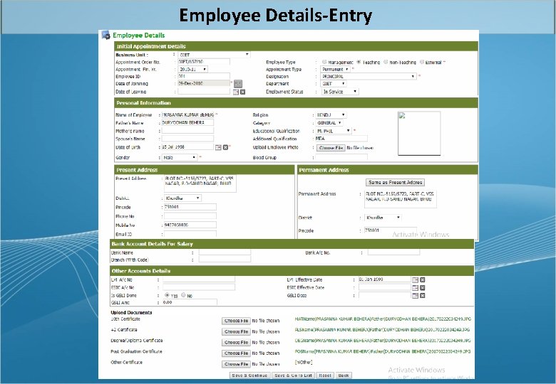Employee Details-Entry 