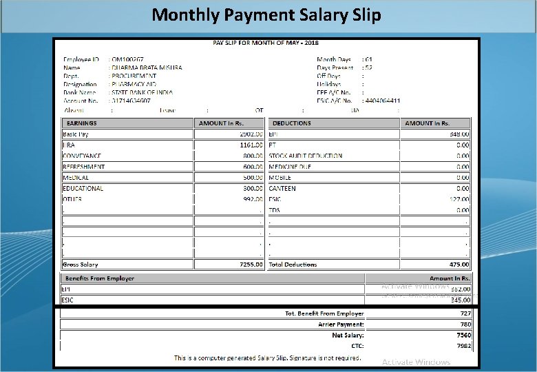 Monthly Payment Salary Slip 
