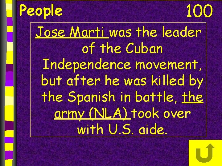 People 100 Jose Marti was the leader of the Cuban Independence movement, but after
