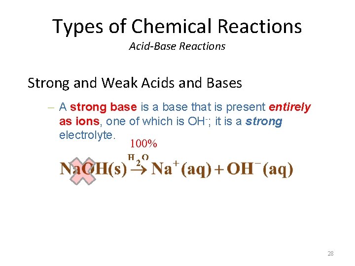 Types of Chemical Reactions Acid-Base Reactions Strong and Weak Acids and Bases – A