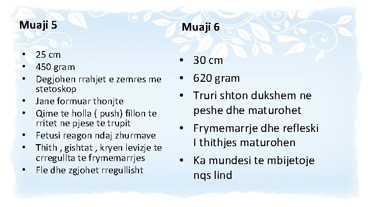 Muaji 5 Muaji 6 • 25 cm • 450 gram • Degjohen rrahjet e