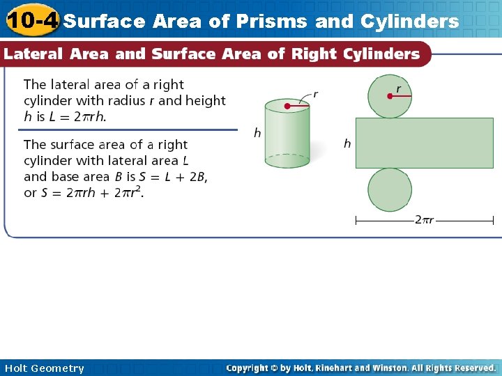 10 -4 Surface Area of Prisms and Cylinders Holt Geometry 