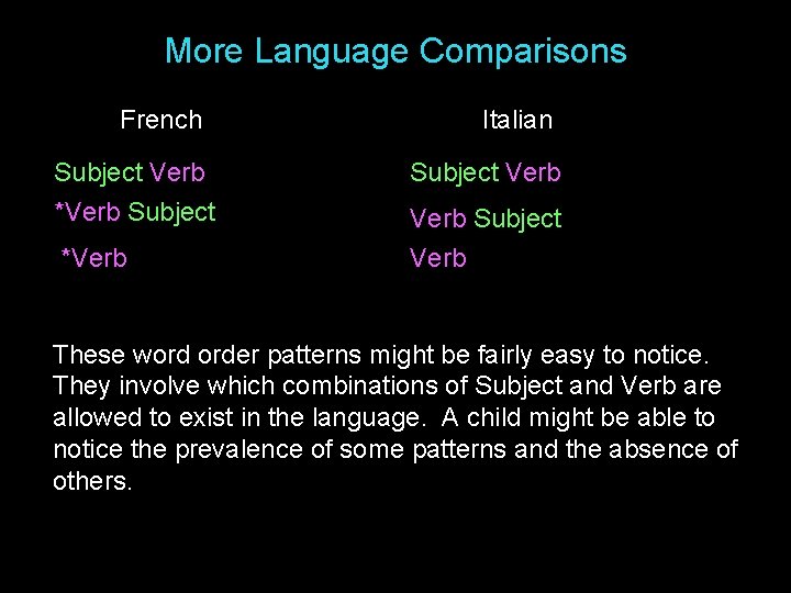 More Language Comparisons French Subject Verb *Verb Subject *Verb Italian Subject Verb These word More Language Comparisons French Subject Verb *Verb Subject *Verb Italian Subject Verb These word