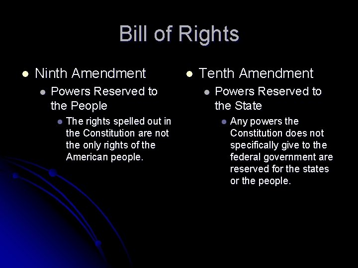 Bill of Rights l Ninth Amendment l Powers Reserved to the People l The