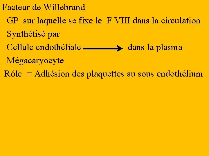 Facteur de Willebrand GP sur laquelle se fixe le F VIII dans la circulation