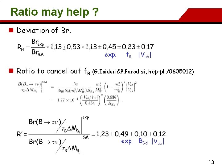 Ratio may help ? n Deviation of Br. exp. f. B |Vub| n Ratio
