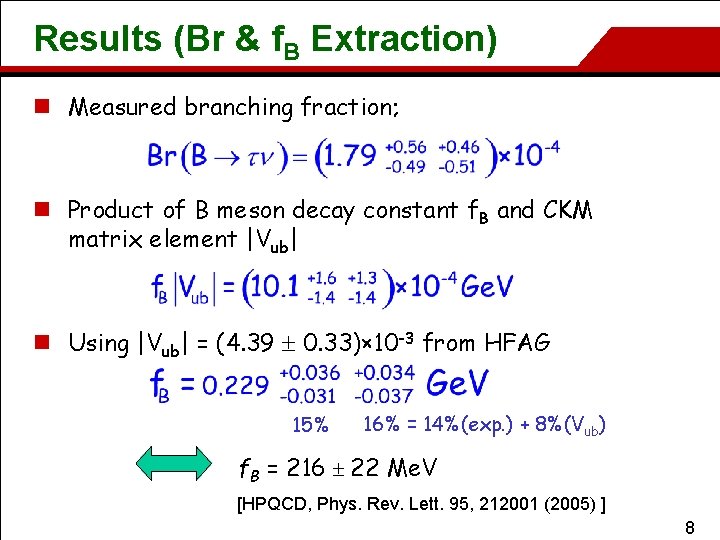 Results (Br & f. B Extraction) n Measured branching fraction; n Product of B