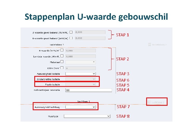Stappenplan U-waarde gebouwschil STAP 1 STAP 2 STAP 3 STAP 6 STAP 5 STAP