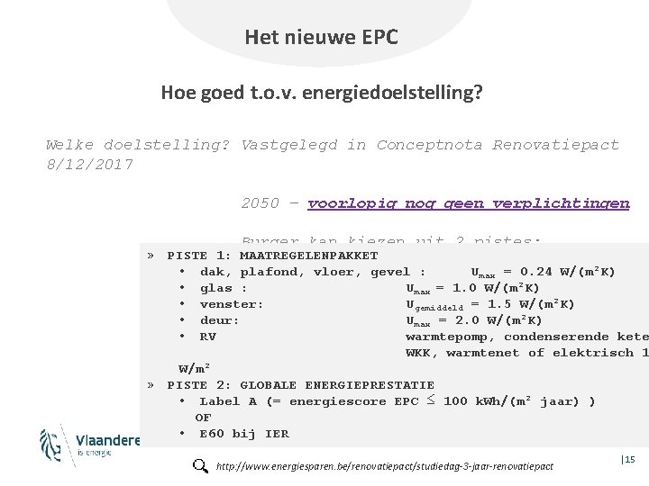Het nieuwe EPC Hoe goed t. o. v. energiedoelstelling? Welke doelstelling? Vastgelegd in Conceptnota