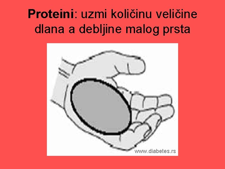 Proteini: uzmi količinu veličine dlana a debljine malog prsta www. diabetes. rs 