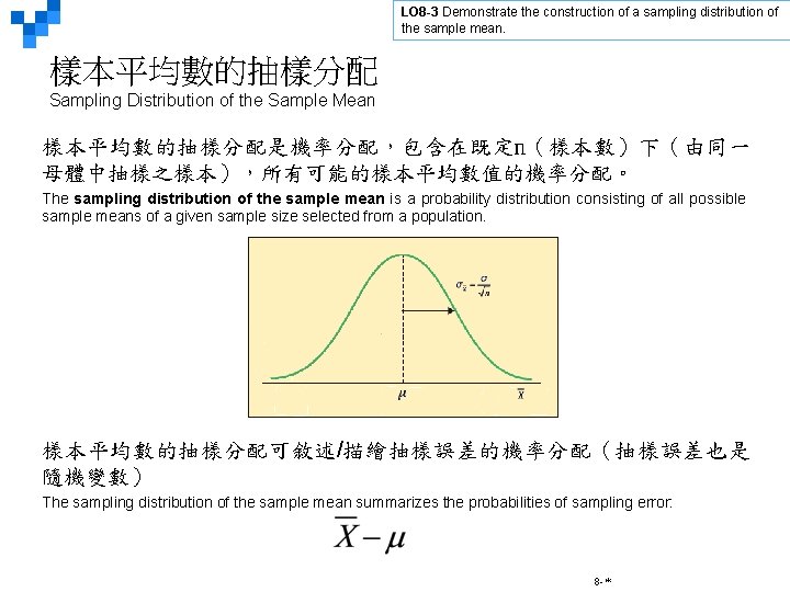 LO 8 -3 Demonstrate the construction of a sampling distribution of the sample mean.