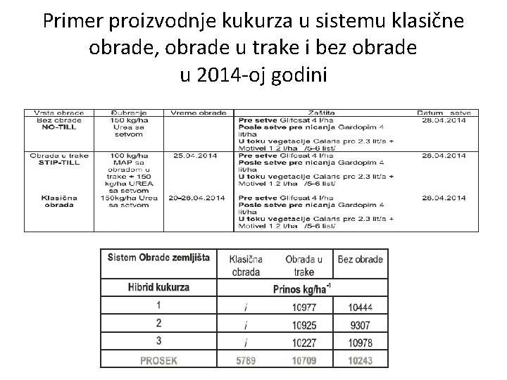 Primer proizvodnje kukurza u sistemu klasične obrade, obrade u trake i bez obrade u