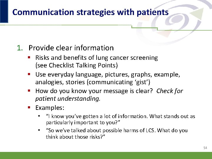 Communication strategies with patients 1. Provide clear information § Risks and benefits of lung