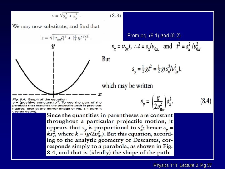 From eq. (8. 1) and (8. 2) Physics 111: Lecture 2, Pg 37 