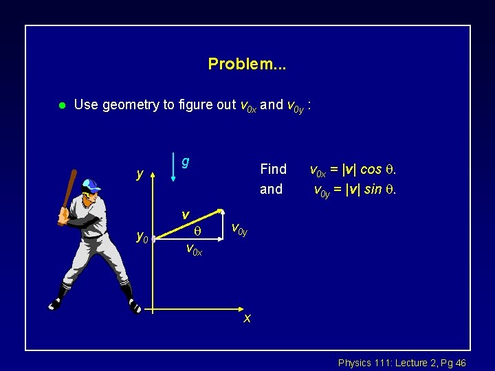 Problem. . . l Use geometry to figure out v 0 x and v