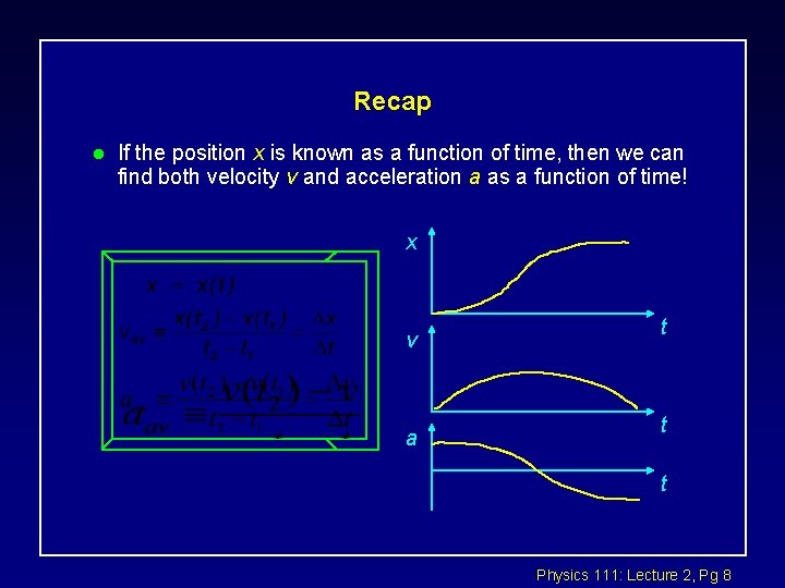 Recap l If the position x is known as a function of time, then