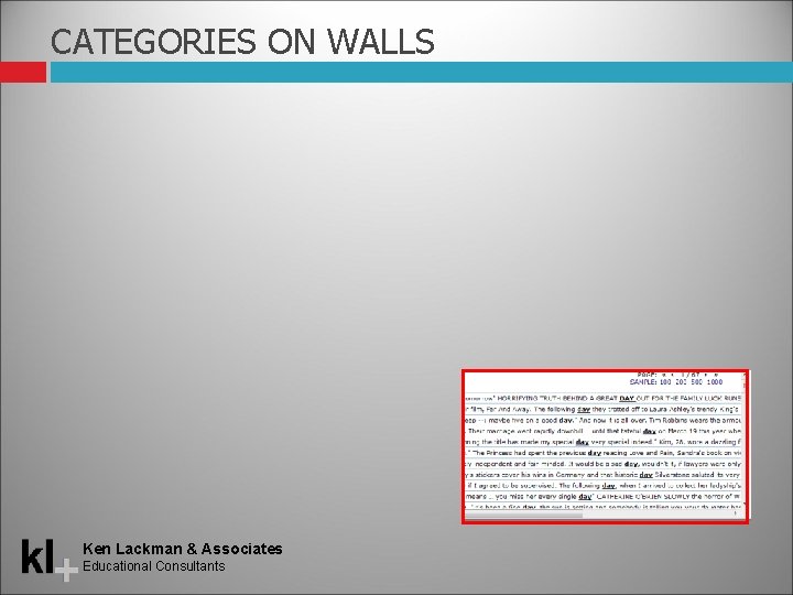 CATEGORIES ON WALLS Ken Lackman & Associates Educational Consultants 