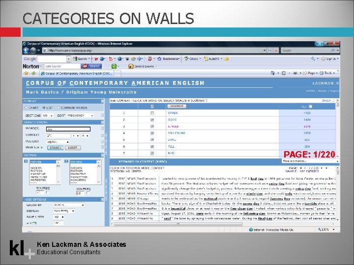 CATEGORIES ON WALLS PAGE: 1/220 Ken Lackman & Associates Educational Consultants 