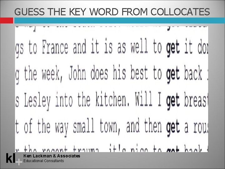 GUESS THE KEY WORD FROM COLLOCATES Ken Lackman & Associates Educational Consultants 