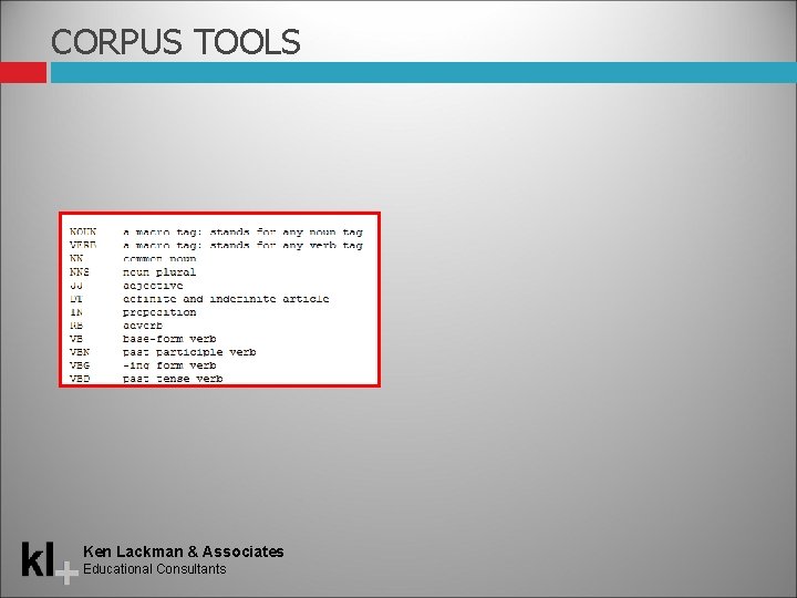 CORPUS TOOLS Ken Lackman & Associates Educational Consultants 