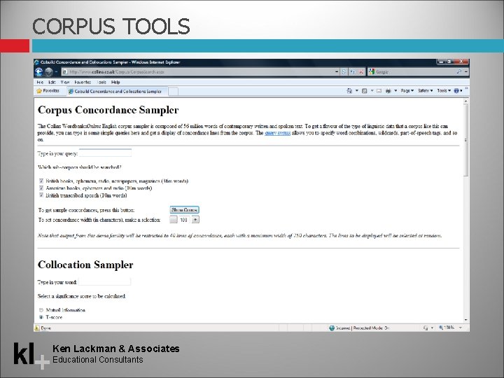 CORPUS TOOLS Ken Lackman & Associates Educational Consultants 