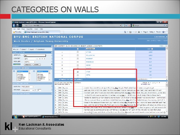 CATEGORIES ON WALLS Ken Lackman & Associates Educational Consultants 