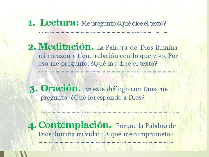 1. Lectura: Me pregunto ¿Qué dice el texto? . . …………………………… … … 2. 1. Lectura: Me pregunto ¿Qué dice el texto? . . …………………………… … … 2.