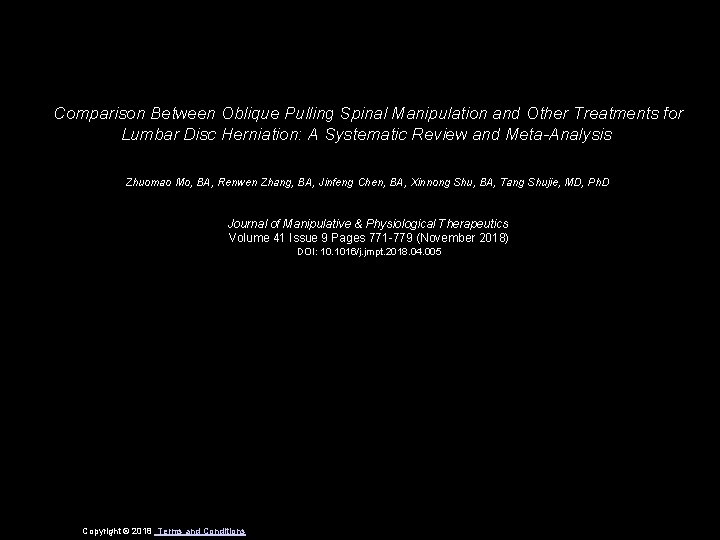 Comparison Between Oblique Pulling Spinal Manipulation and Other Treatments for Lumbar Disc Herniation: A