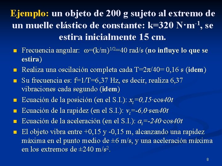 Ejemplo: un objeto de 200 g sujeto al extremo de un muelle elástico de