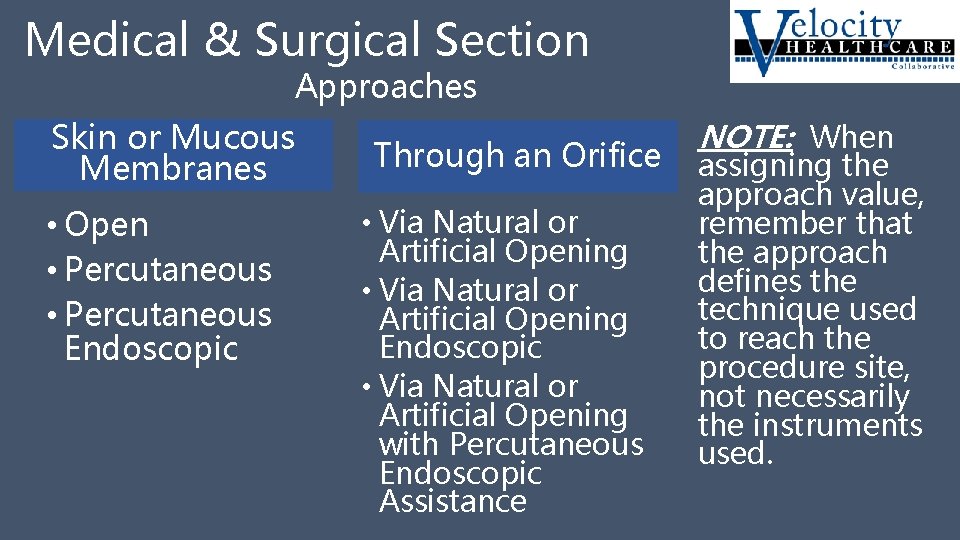 Medical & Surgical Section Approaches Skin or Mucous Membranes • Open • Percutaneous Endoscopic