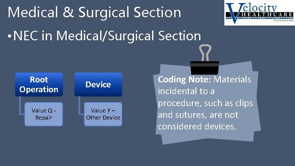 Medical & Surgical Section • NEC in Medical/Surgical Section Root Operation Value Q Repair