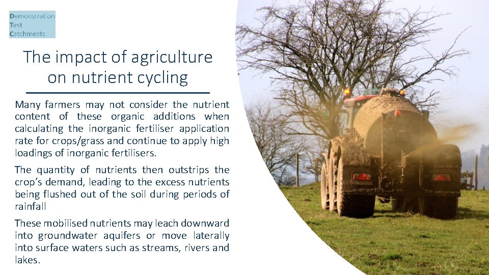 The impact of agriculture on nutrient cycling Many farmers may not consider the nutrient